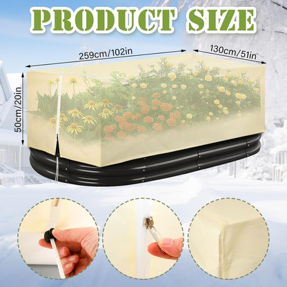 2 Pcs 102" x 51" Raised Garden Bed Cover for Winter Large Plant Covers Freeze Protection with Zipper Drawstring Frost Cloth Blanket Protection Box Bags for Garden Outdoor Plants Bush