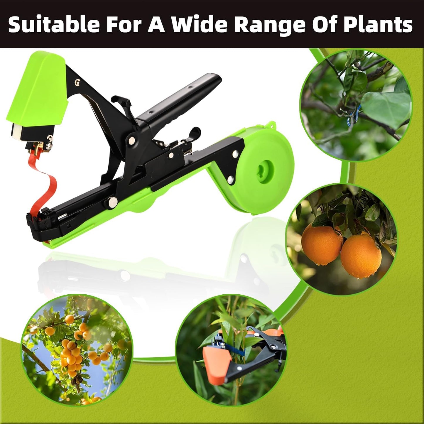 Plant Tying Machine, Plant Tape Cattle Panels for Garden,Plant Vine Tying Tool with 10000pcs Staples 21 Rolls Tape Plant Tape Gun for Grapes,Tapener (tapetool set1pcs), Green