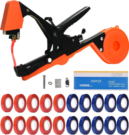 Plant Tying Machine, Plant Tape Cattle Panels for Garden,Plant Vine Tying Tool with 10000pcs Staples 21 Rolls Tape Plant Tape Gun for Grapes,Tapener (tapetool set1pcs), Green