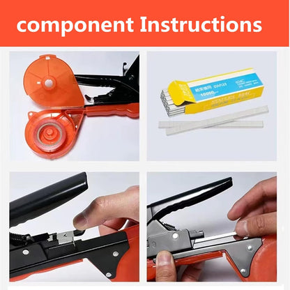 Plant Tying Machine, Plant Tape Cattle Panels for Garden,Plant Vine Tying Tool with 10000pcs Staples 21 Rolls Tape Plant Tape Gun for Grapes,Tapener (tapetool set1pcs), Green