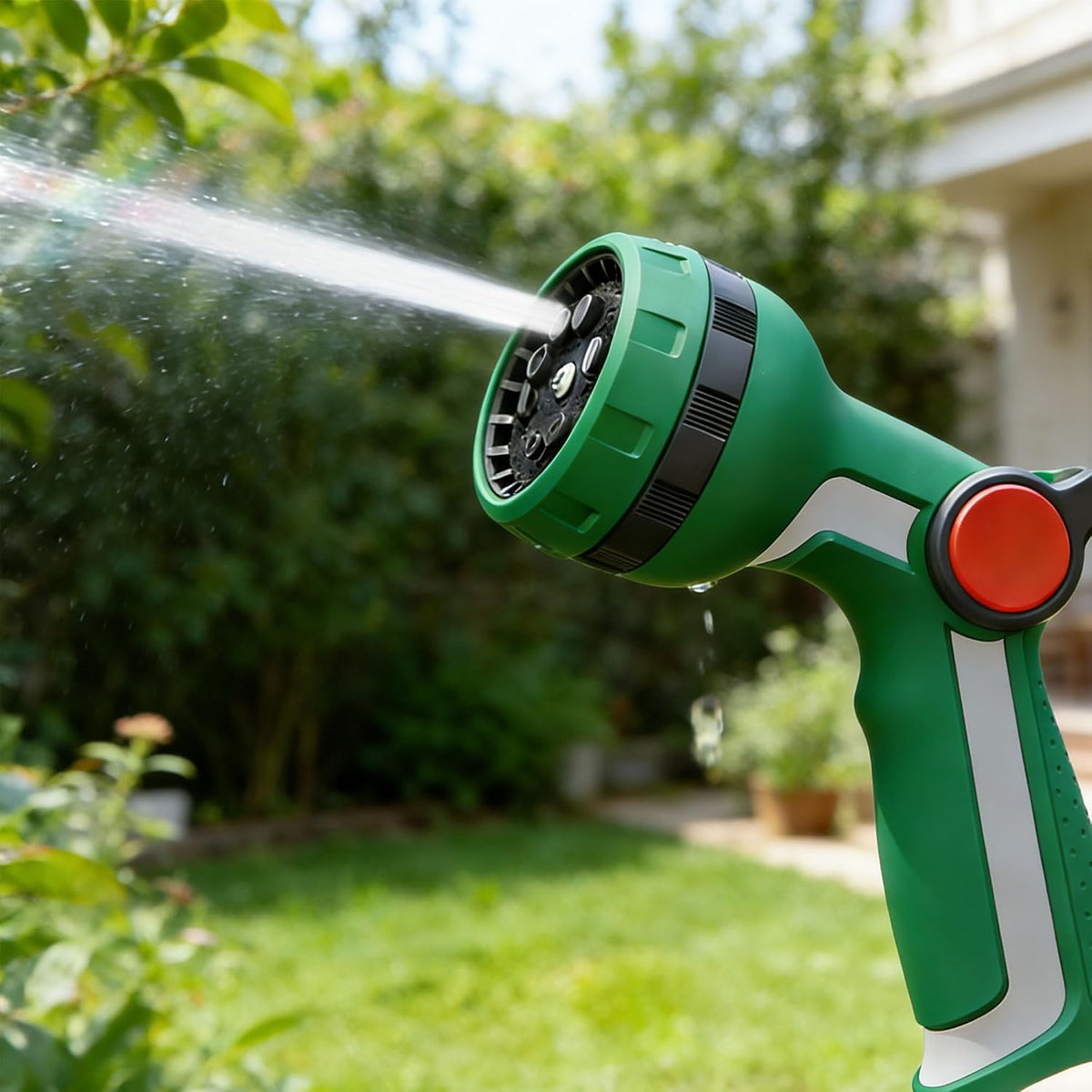 Heavy Duty Metal Garden Hose Nozzle, Thumb Control High Pressure Water Sprayer with 10 Adjustable Patterns, On Off Valve for Watering Plants & Lawns, Car Washing and Pet Showering