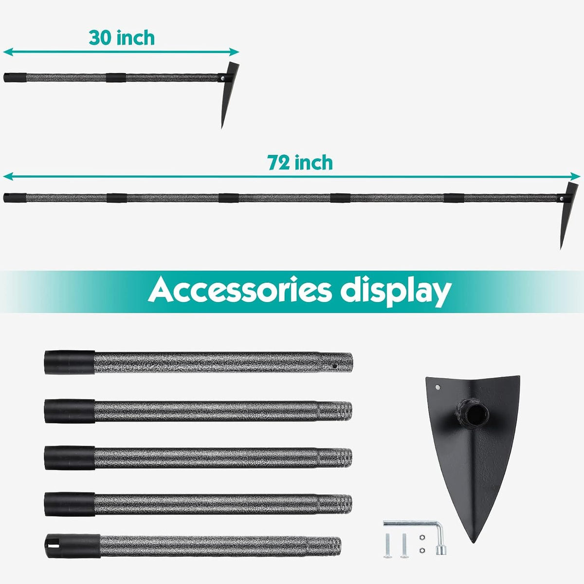 Triangle Hoe, Metal Garden Hoe for Weeding Long Handle 60", Gardening Hand Hoe Garden Tool Heavy Duty for Digging, Cutting and Loosing Soil