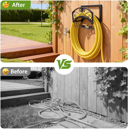 Garden Hose Holder Wall Mount, Metal Water Hose Holder with Basket