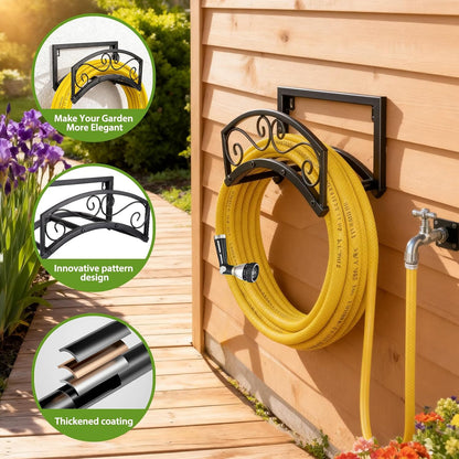 Garden Hose Holder Wall Mount, Metal Water Hose Holder with Basket