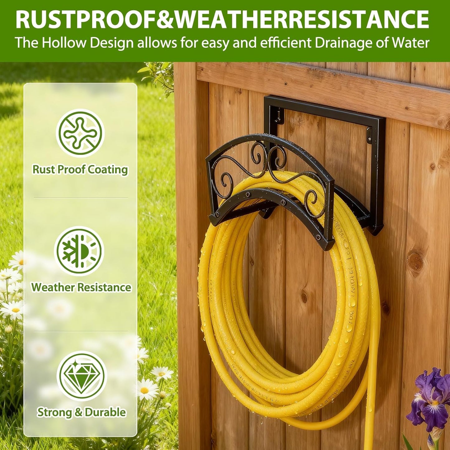 Garden Hose Holder Wall Mount, Metal Water Hose Holder with Basket