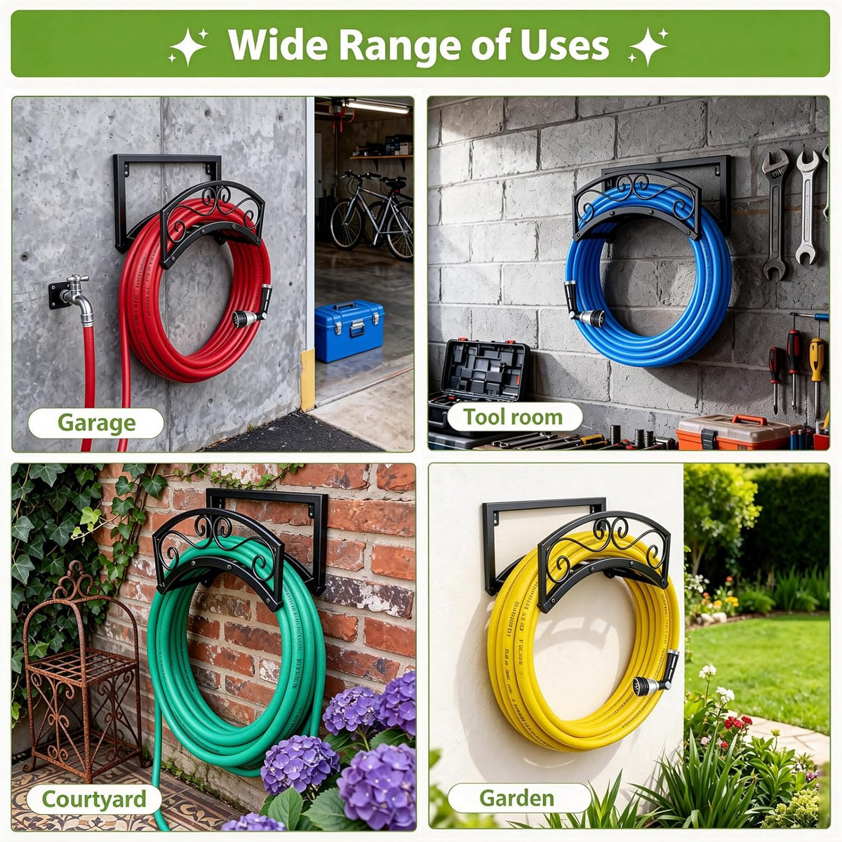 Garden Hose Holder Wall Mount, Metal Water Hose Holder with Basket