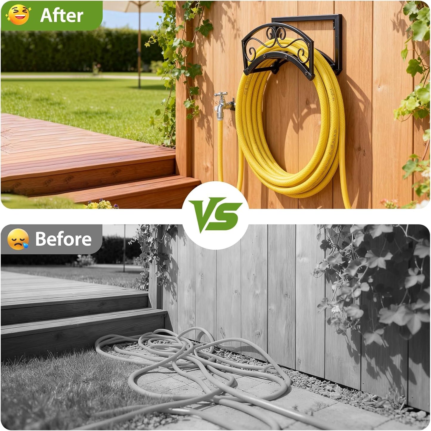 Garden Hose Holder Wall Mount, Metal Water Hose Holder with Basket