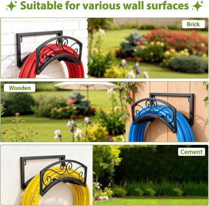 Garden Hose Holder Wall Mount, Metal Water Hose Holder with Basket