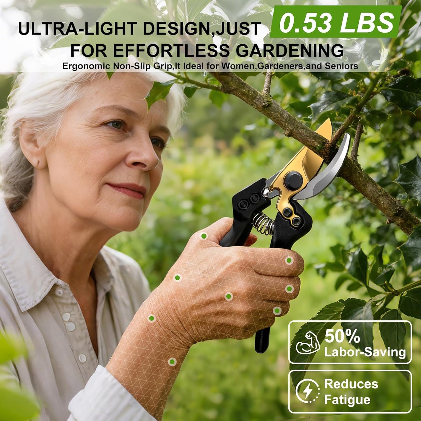 Bypass Pruning Shears, 8" SK5 Steel Nonstick Blade Hand Pruners