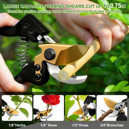 Bypass Pruning Shears, 8" SK5 Steel Nonstick Blade Hand Pruners