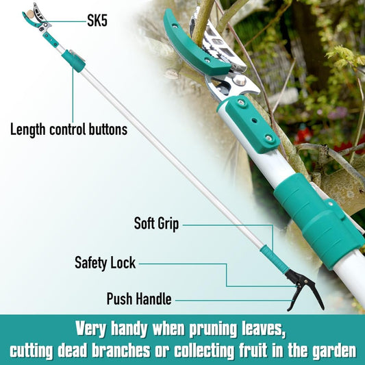 5.91-9.84FT Tree Pruners Long Reach with 4 Nodes Adjustment, Extendable Tree Pruner, Ergonomic Grip, Telescopic Tree Pruner Ideal for Fruit Picking, Deadheading And Pruning
