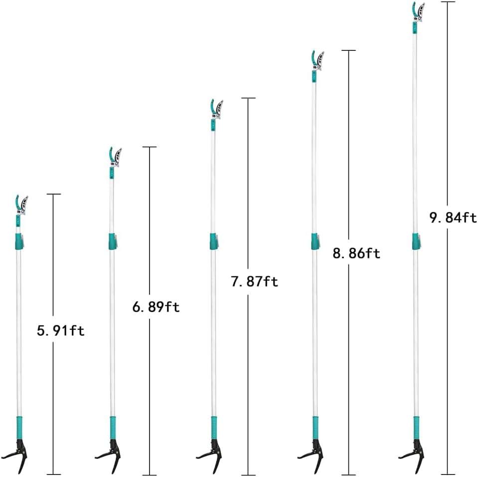 5.91-9.84FT Tree Pruners Long Reach with 4 Nodes Adjustment, Extendable Tree Pruner, Ergonomic Grip, Telescopic Tree Pruner Ideal for Fruit Picking, Deadheading And Pruning