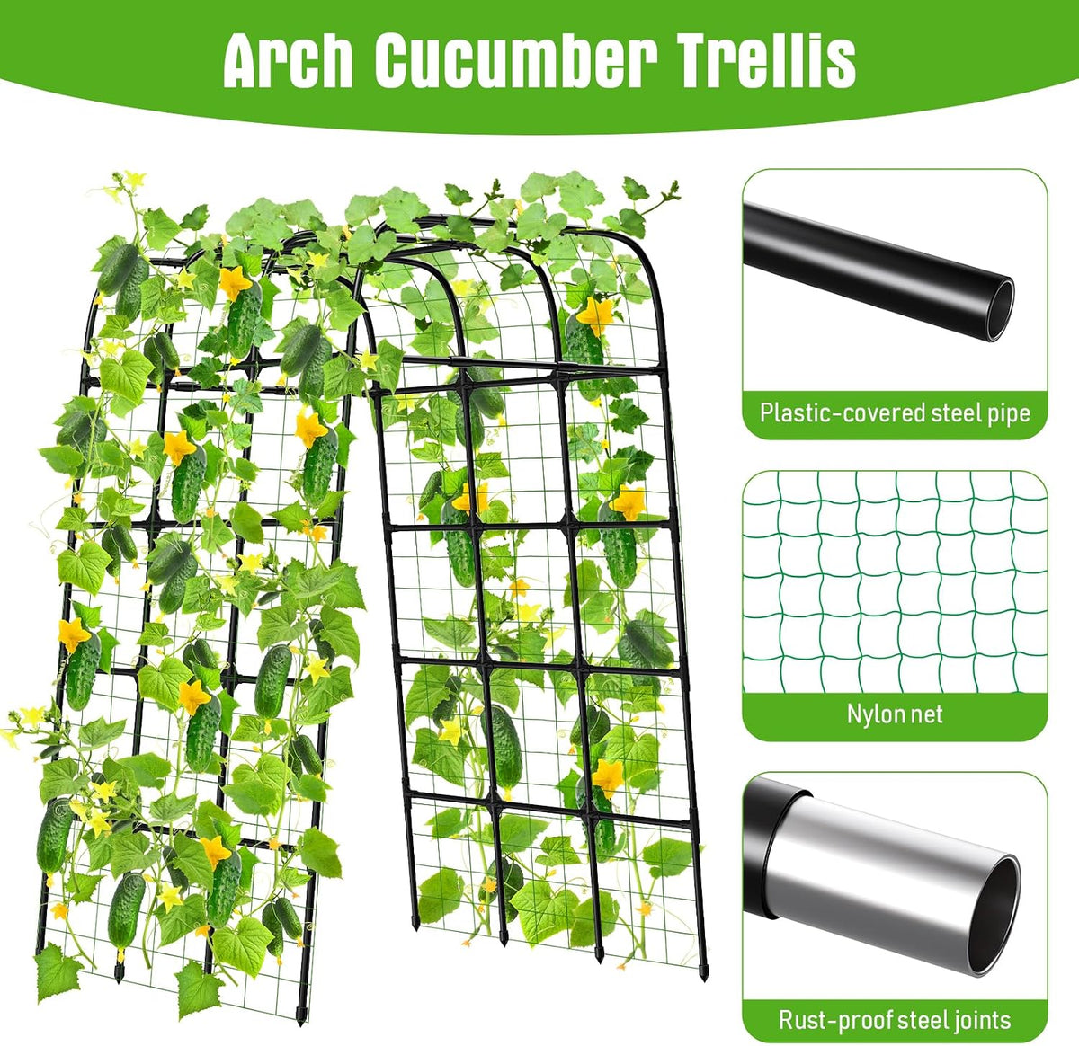 7FT Garden Trellis Arch for Climbing Plants – Tall Outdoor Metal Trellis for Vegetables, Peas, Tomatoes,﻿ Cucumber Trellis Arch & Vertical Garden Climber Plant Support for Vine Plants