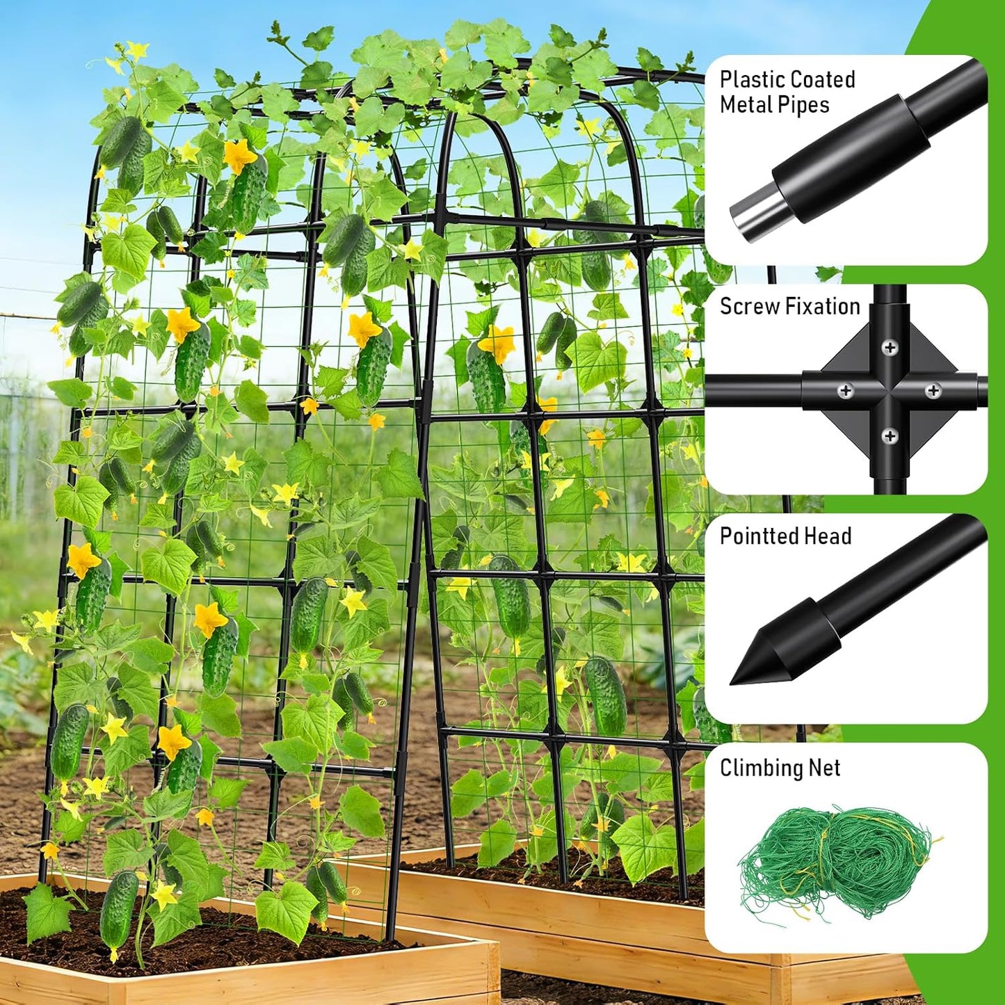 7FT Garden Trellis Arch for Climbing Plants – Tall Outdoor Metal Trellis for Vegetables, Peas, Tomatoes,﻿ Cucumber Trellis Arch & Vertical Garden Climber Plant Support for Vine Plants