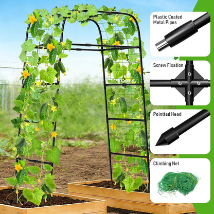 7FT Garden Trellis Arch for Climbing Plants – Tall Outdoor Metal Trellis for Vegetables, Peas, Tomatoes,﻿ Cucumber Trellis Arch & Vertical Garden Climber Plant Support for Vine Plants