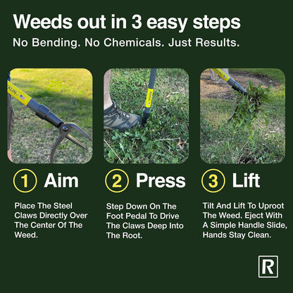 Rocklin™ Stand Up Weed Puller, 4-Claw Steel Head, 48" Handle