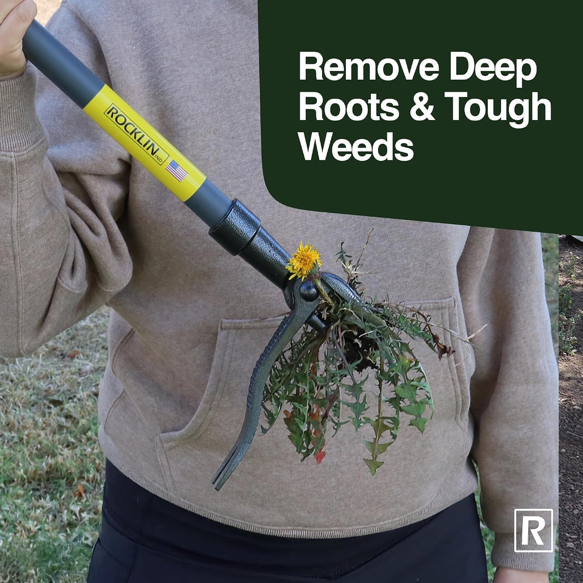 Rocklin™ Stand Up Weed Puller, 4-Claw Steel Head, 48" Handle