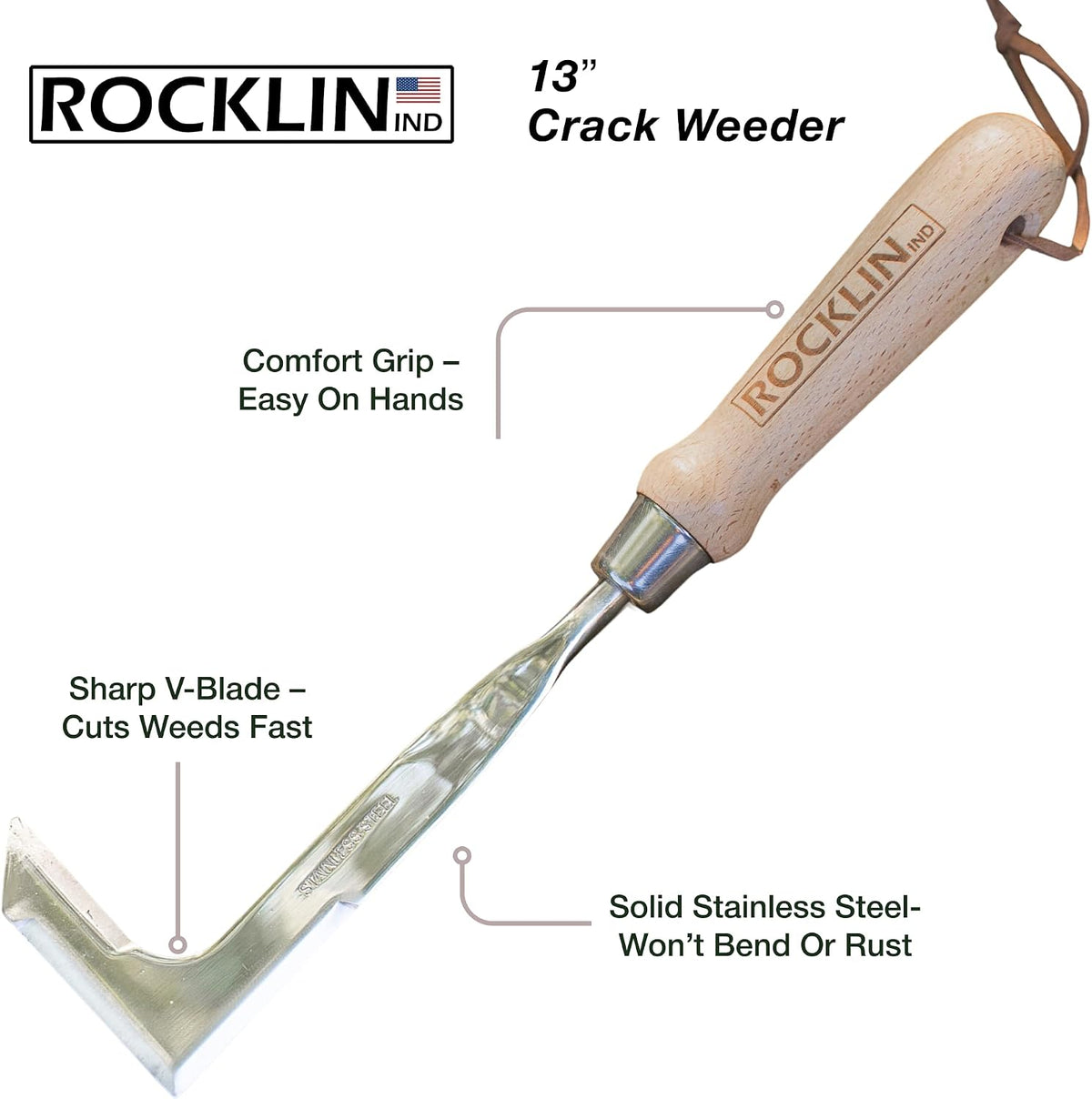 Rocklin™ Stand Up Weed Puller, 4-Claw Steel Head, 48" Handle