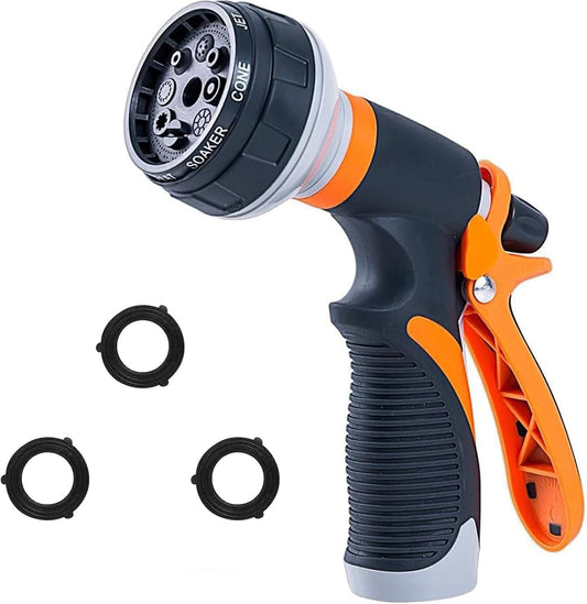 Garden Hose Nozzle,New Upgraded Version High-Pressure 8 Spray Patterns Adjustable Hose Sprayer Nozzle,ABS Slip Resistant,Water Hose Nozzle for Plant Watering,Car Wash,Showering Pets,Outdoor Fun