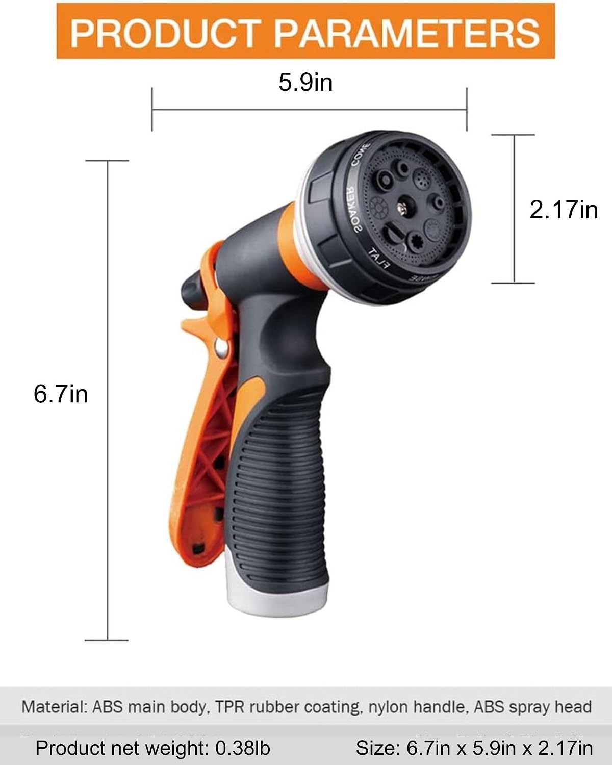 Garden Hose Nozzle,New Upgraded Version High-Pressure 8 Spray Patterns Adjustable Hose Sprayer Nozzle,ABS Slip Resistant,Water Hose Nozzle for Plant Watering,Car Wash,Showering Pets,Outdoor Fun