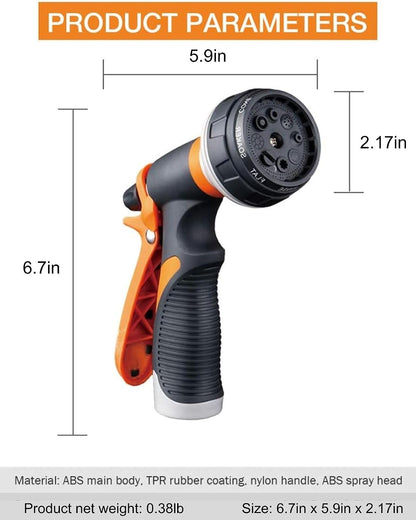 Garden Hose Nozzle,New Upgraded Version High-Pressure 8 Spray Patterns Adjustable Hose Sprayer Nozzle,ABS Slip Resistant,Water Hose Nozzle for Plant Watering,Car Wash,Showering Pets,Outdoor Fun