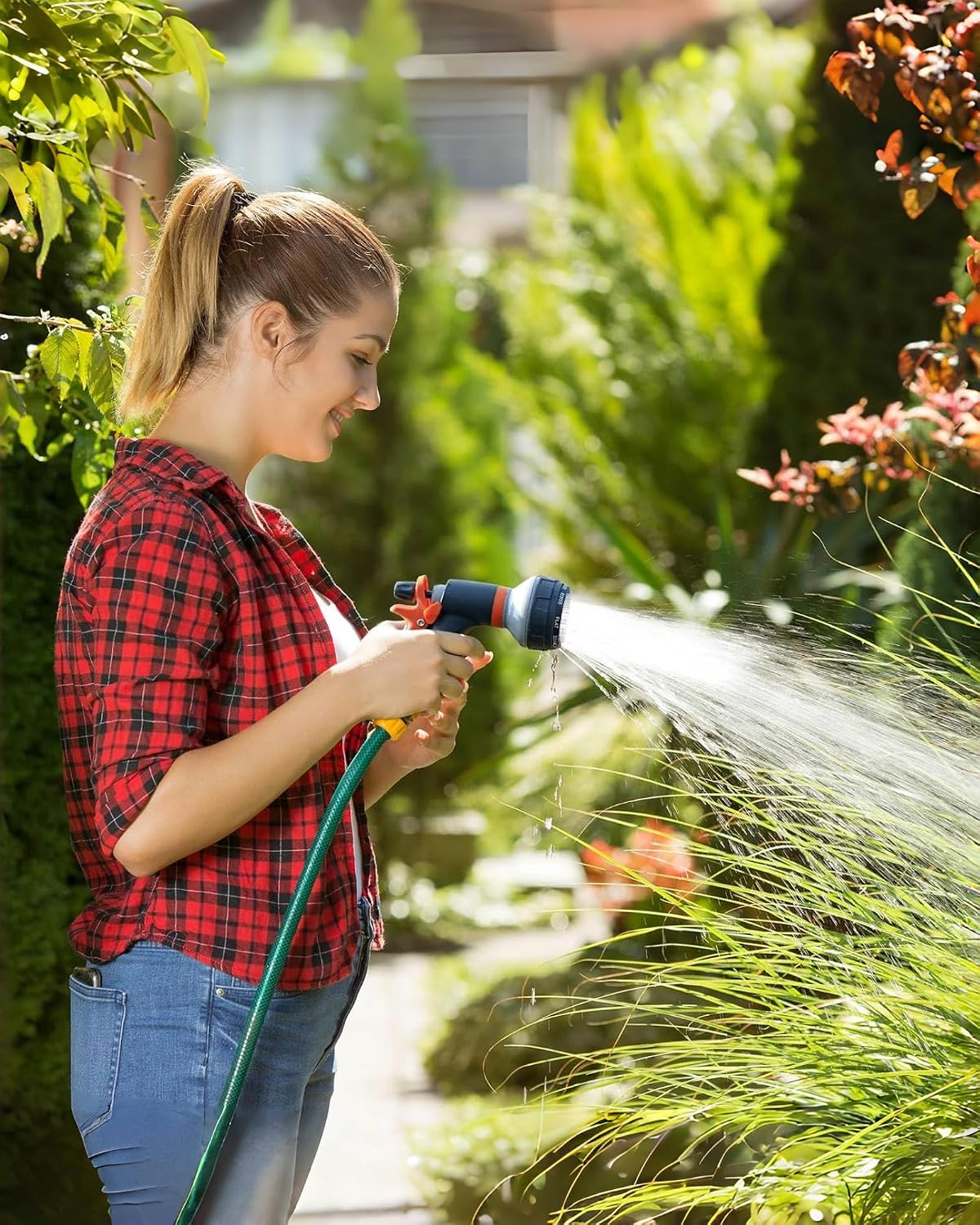 Garden Hose Nozzle,New Upgraded Version High-Pressure 8 Spray Patterns Adjustable Hose Sprayer Nozzle,ABS Slip Resistant,Water Hose Nozzle for Plant Watering,Car Wash,Showering Pets,Outdoor Fun