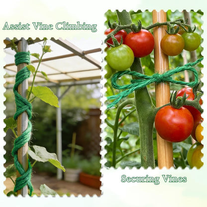 Green Natural Jute Twine, 328 Feet Garden Twine String for Gardening Jute Rope String Garden Plant Ties String 2mm Hemp Rope Garden Twine for Climbing Plants Tomatoes DIY Crafts Projects Gift Wrapping