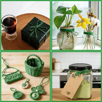 Green Natural Jute Twine, 328 Feet Garden Twine String for Gardening Jute Rope String Garden Plant Ties String 2mm Hemp Rope Garden Twine for Climbing Plants Tomatoes DIY Crafts Projects Gift Wrapping