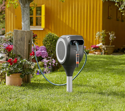 Garden Hose Box Rollup M (White) 20 m: Swivel Hose Box, Integral Hose Guide, Including 20 m Hose, mounting Rod and mounting kit (18616-20)