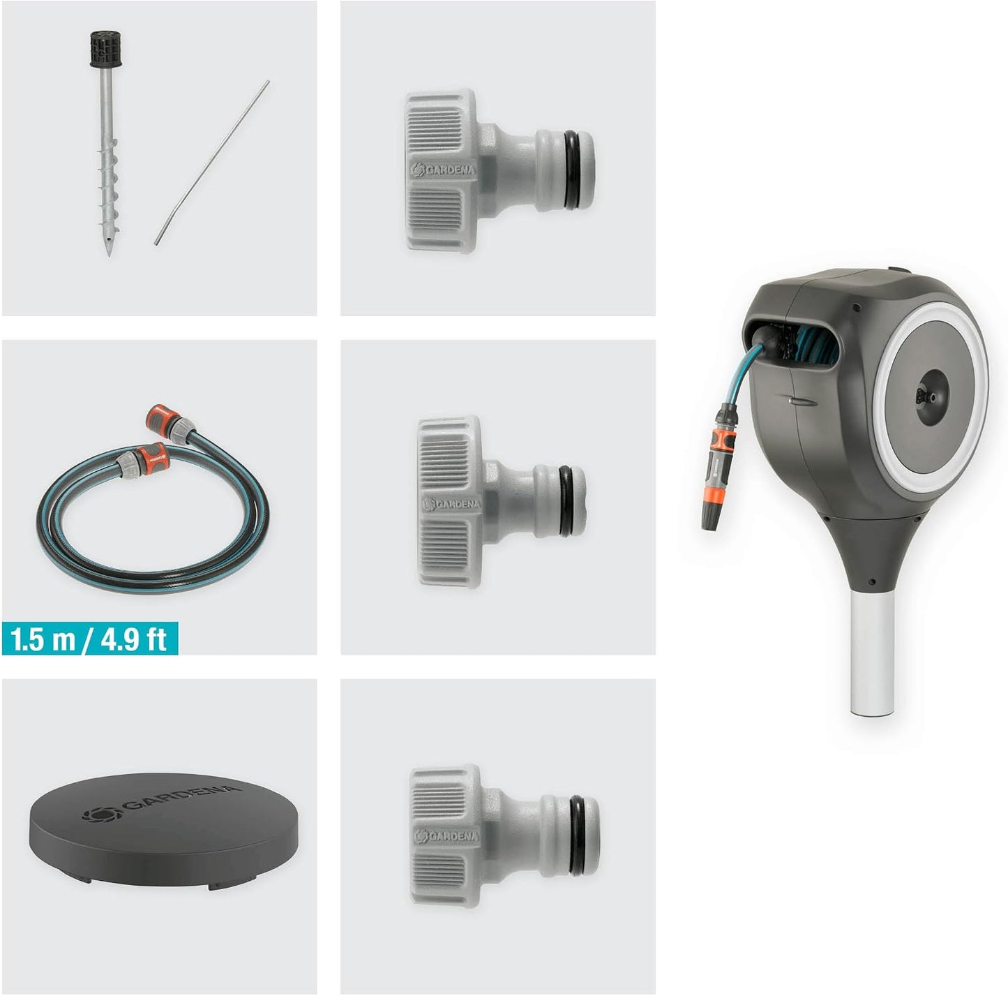 Garden Hose Box Rollup M (White) 20 m: Swivel Hose Box, Integral Hose Guide, Including 20 m Hose, mounting Rod and mounting kit (18616-20)