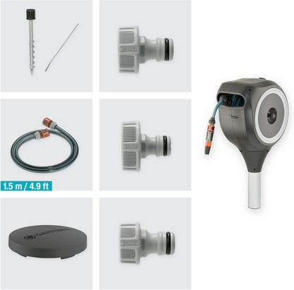 Garden Hose Box Rollup M (White) 20 m: Swivel Hose Box, Integral Hose Guide, Including 20 m Hose, mounting Rod and mounting kit (18616-20)