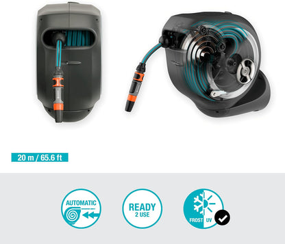 Garden Hose Box Rollup M (White) 20 m: Swivel Hose Box, Integral Hose Guide, Including 20 m Hose, mounting Rod and mounting kit (18616-20)