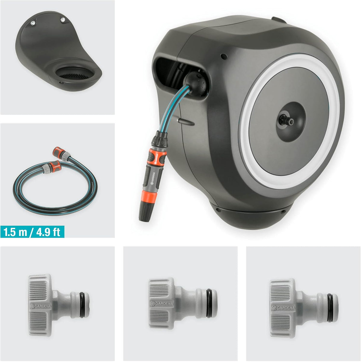 Garden Hose Box Rollup M (White) 20 m: Swivel Hose Box, Integral Hose Guide, Including 20 m Hose, mounting Rod and mounting kit (18616-20)