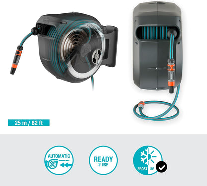 Garden Hose Box Rollup M (White) 20 m: Swivel Hose Box, Integral Hose Guide, Including 20 m Hose, mounting Rod and mounting kit (18616-20)