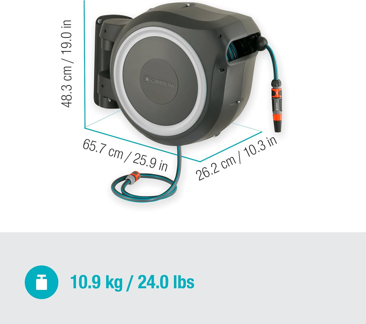Garden Hose Box Rollup M (White) 20 m: Swivel Hose Box, Integral Hose Guide, Including 20 m Hose, mounting Rod and mounting kit (18616-20)