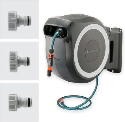 Garden Hose Box Rollup M (White) 20 m: Swivel Hose Box, Integral Hose Guide, Including 20 m Hose, mounting Rod and mounting kit (18616-20)