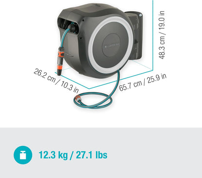 Garden Hose Box Rollup M (White) 20 m: Swivel Hose Box, Integral Hose Guide, Including 20 m Hose, mounting Rod and mounting kit (18616-20)