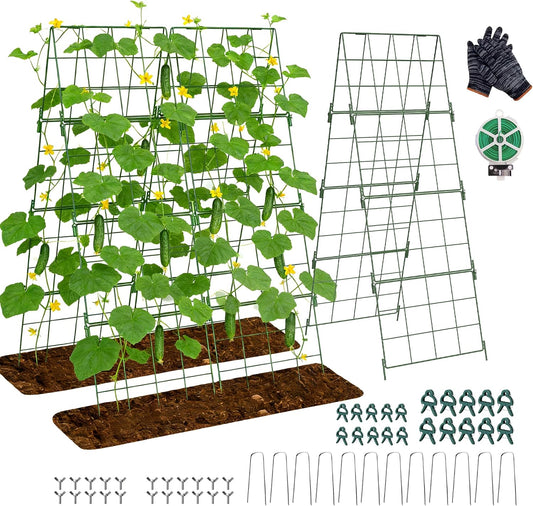 2 Pack Heavy Duty Adjustable A-Frame Trellis for Climbing Plants,48"x16", Rust-Proof Metal Garden Trellis with Dense Grid, Ideal for Raised Beds, Cucumbers, Tomatoes, Beans, and Outdoor Vines (2 Pcs)