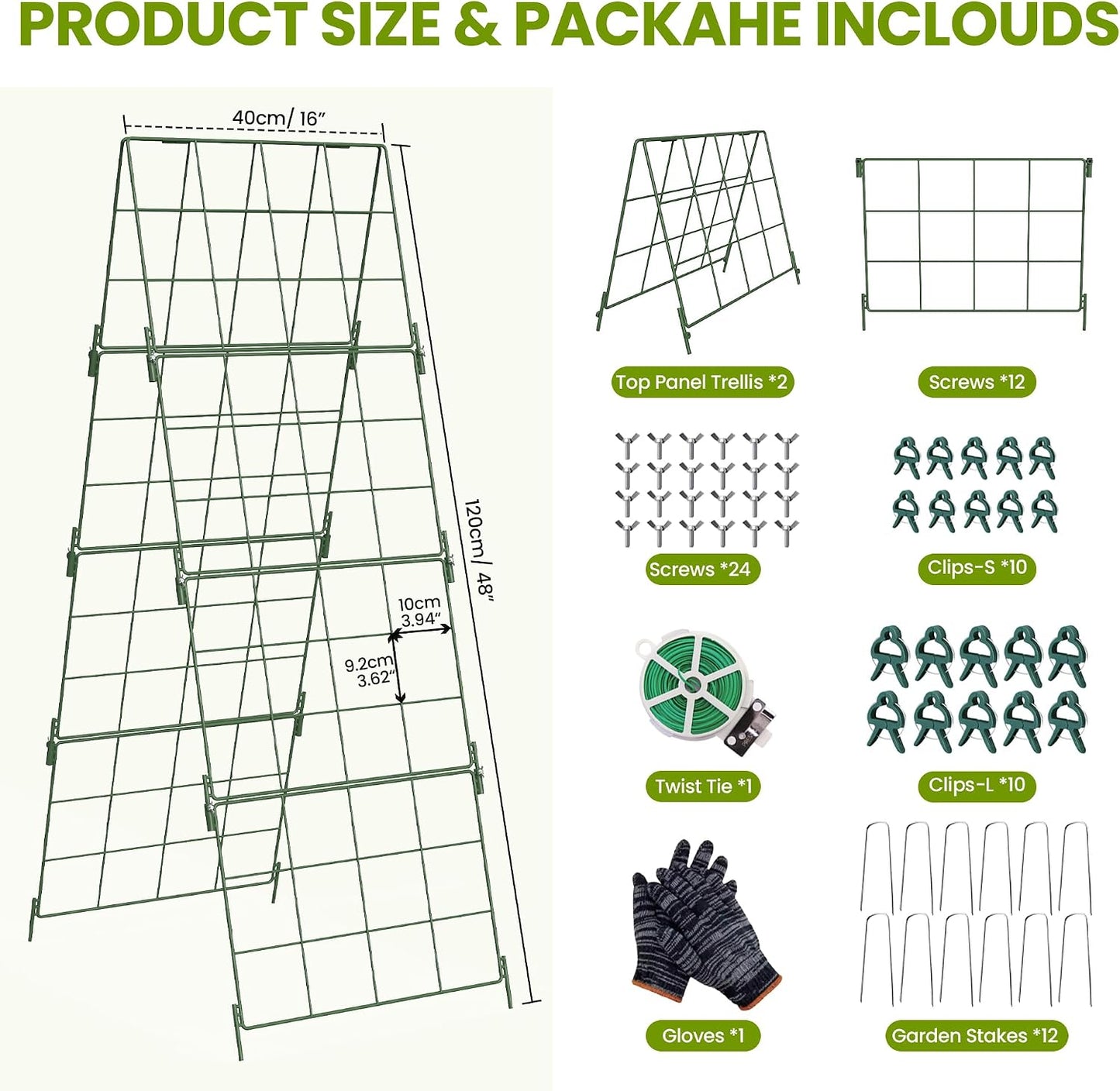 2 Pack Heavy Duty Adjustable A-Frame Trellis for Climbing Plants,48"x16", Rust-Proof Metal Garden Trellis with Dense Grid, Ideal for Raised Beds, Cucumbers, Tomatoes, Beans, and Outdoor Vines (2 Pcs)