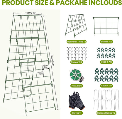 2 Pack Heavy Duty Adjustable A-Frame Trellis for Climbing Plants,48"x16", Rust-Proof Metal Garden Trellis with Dense Grid, Ideal for Raised Beds, Cucumbers, Tomatoes, Beans, and Outdoor Vines (2 Pcs)