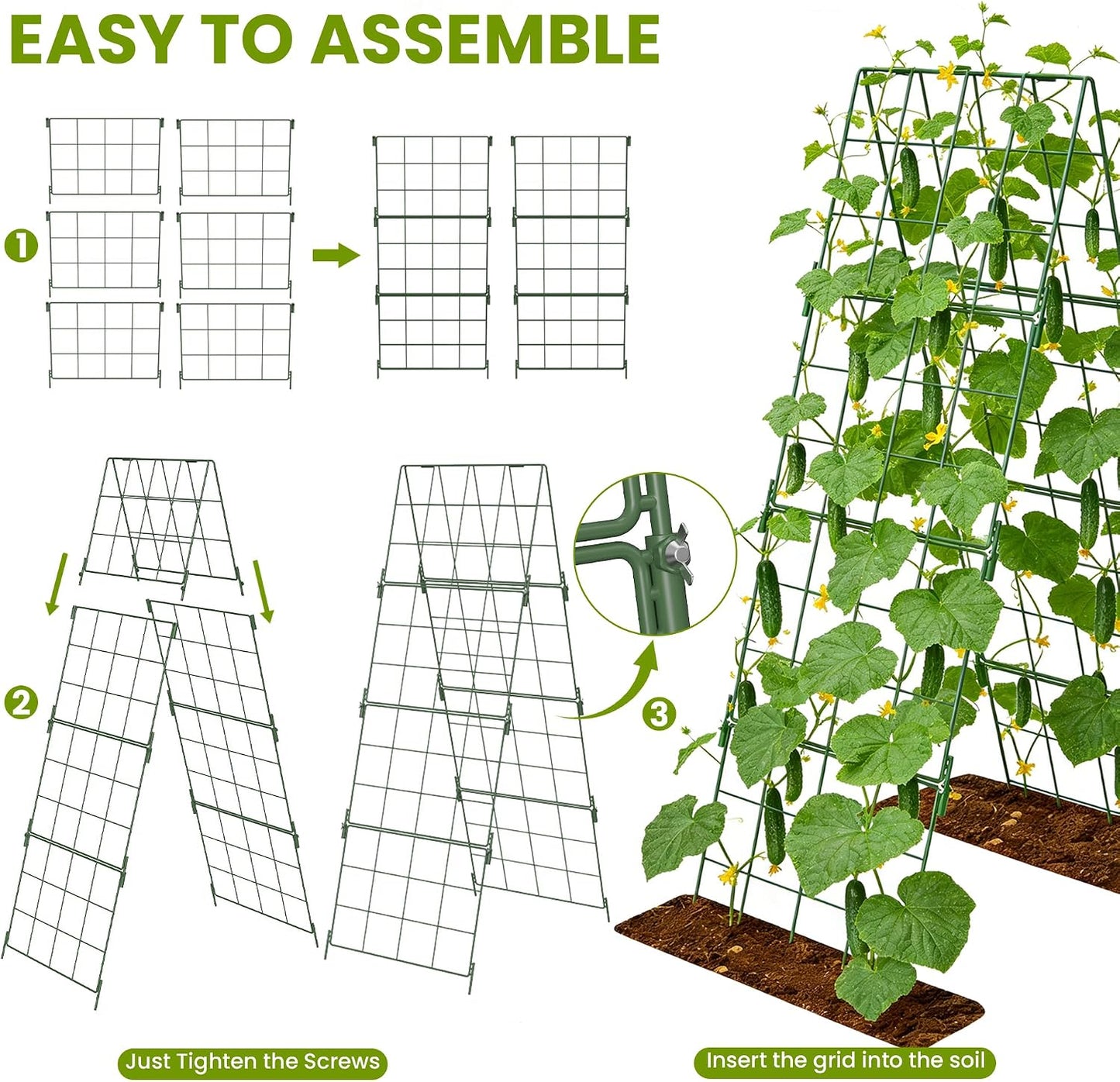 2 Pack Heavy Duty Adjustable A-Frame Trellis for Climbing Plants,48"x16", Rust-Proof Metal Garden Trellis with Dense Grid, Ideal for Raised Beds, Cucumbers, Tomatoes, Beans, and Outdoor Vines (2 Pcs)