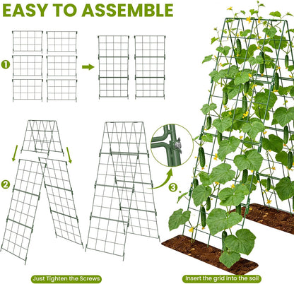 2 Pack Heavy Duty Adjustable A-Frame Trellis for Climbing Plants,48"x16", Rust-Proof Metal Garden Trellis with Dense Grid, Ideal for Raised Beds, Cucumbers, Tomatoes, Beans, and Outdoor Vines (2 Pcs)