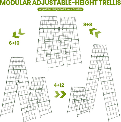 2 Pack Heavy Duty Adjustable A-Frame Trellis for Climbing Plants,48"x16", Rust-Proof Metal Garden Trellis with Dense Grid, Ideal for Raised Beds, Cucumbers, Tomatoes, Beans, and Outdoor Vines (2 Pcs)