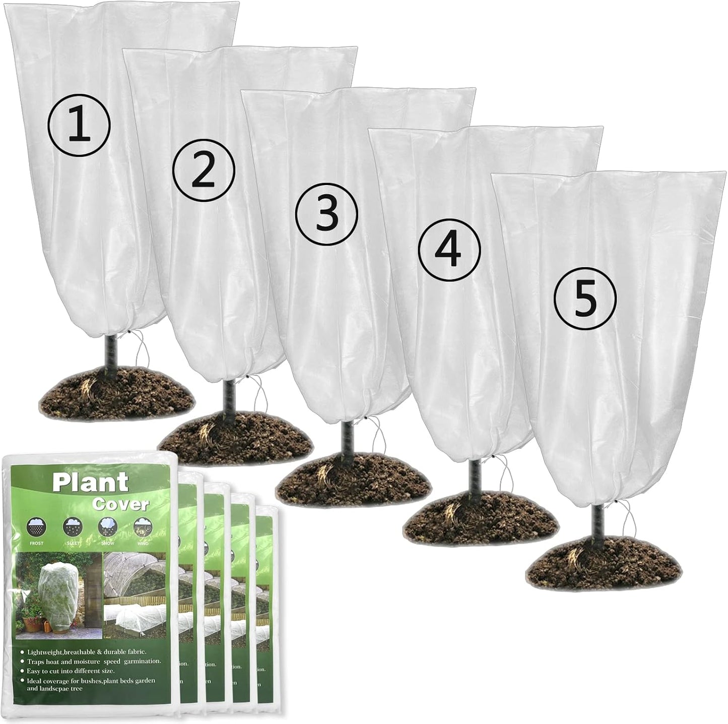 Winter Plant Covers Freeze Protection 32x47 Inch Garden Frost Tree Blanket Shrub Covers with Drawstring for Cold Weather Frost Protection Sun Protection (5 Pack)