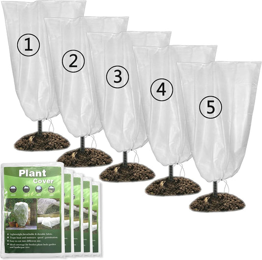 Winter Plant Covers Freeze Protection 32x47 Inch Garden Frost Tree Blanket Shrub Covers with Drawstring for Cold Weather Frost Protection Sun Protection (5 Pack)