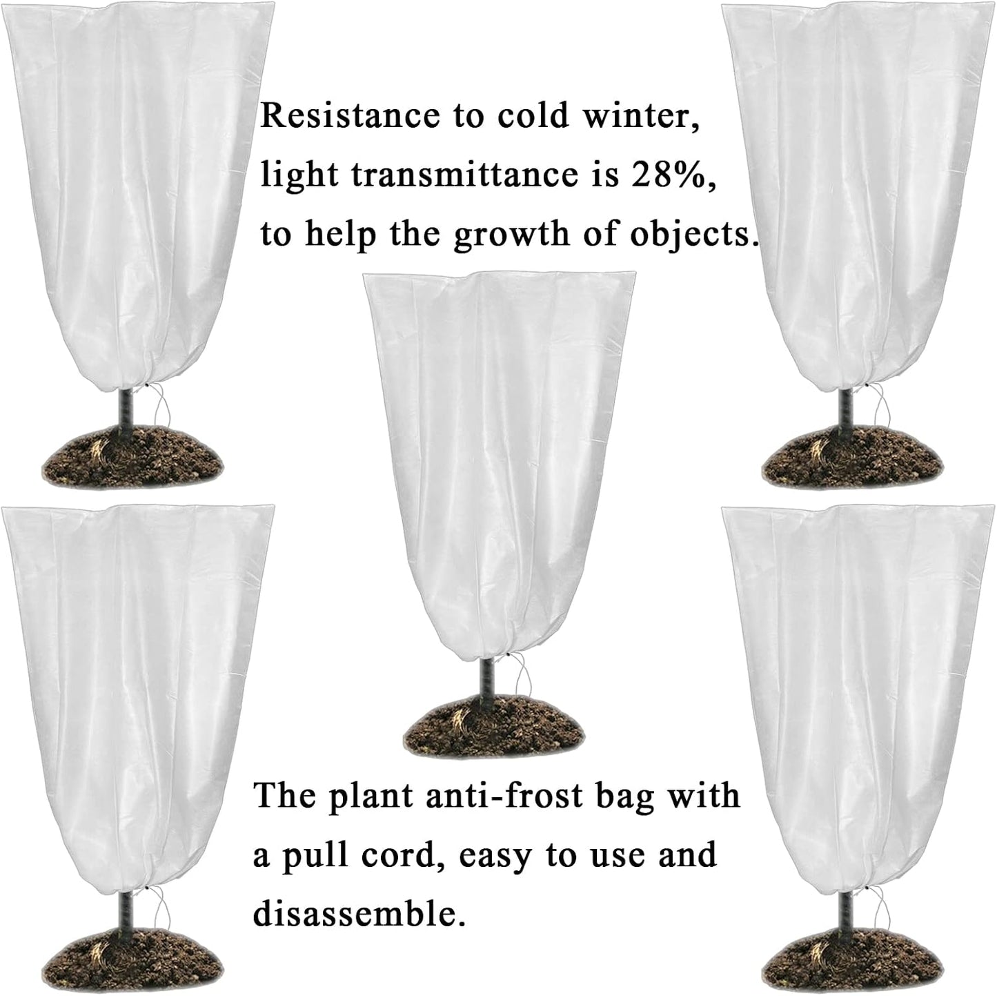 Winter Plant Covers Freeze Protection 32x47 Inch Garden Frost Tree Blanket Shrub Covers with Drawstring for Cold Weather Frost Protection Sun Protection (5 Pack)