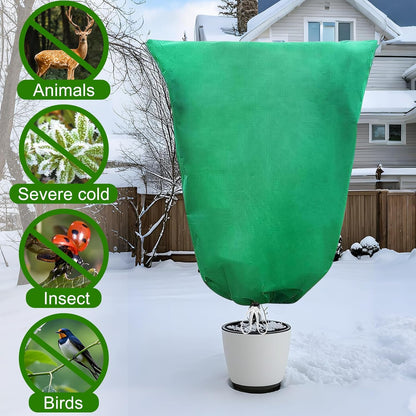 2 Pack 31" X 47"Plant Covers Freeze Protection,Thickened Plant Protection Cover Bags with Zipper Drawstring for Outdoor Winter Frost Cold Weather Shrubs Trees Covers,Frost Blanket from Wind and Pest