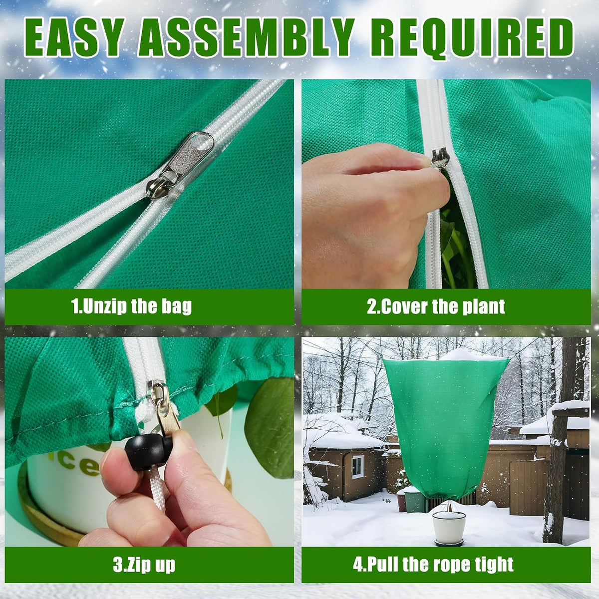 2 Pack 31" X 47"Plant Covers Freeze Protection,Thickened Plant Protection Cover Bags with Zipper Drawstring for Outdoor Winter Frost Cold Weather Shrubs Trees Covers,Frost Blanket from Wind and Pest