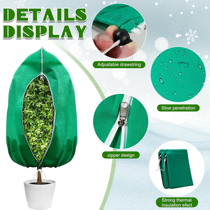 2 Pack 31" X 47"Plant Covers Freeze Protection,Thickened Plant Protection Cover Bags with Zipper Drawstring for Outdoor Winter Frost Cold Weather Shrubs Trees Covers,Frost Blanket from Wind and Pest