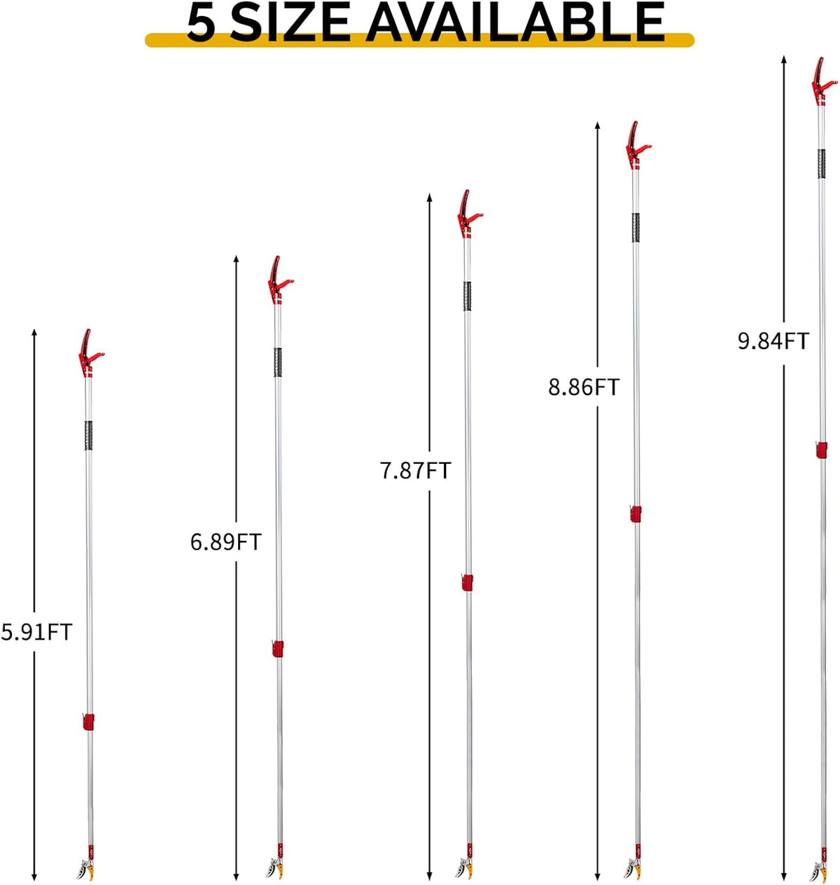 Telescopic Pole Pruner, 9.84FT Long Reach Tree Trimmer and Fruit Picker with Cut and Hold Feature, Extendable Aluminum Branch Cutter with Removable Saw Blade